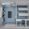 School Science Laboratory Interior With Workstations Chairs Storage Cabinets And Shelving Units 3d model