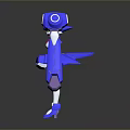 Robot Character Design With Blue White Body Large Mechanical Arms Purple Head And Red Chest