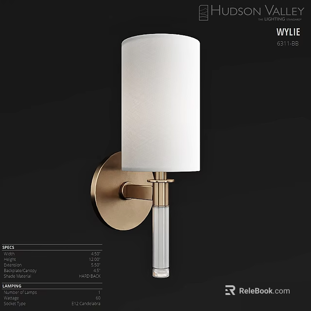 Modern Gold Wall Lamp With White Fabric Shade And Transparent Glass Stem 3d model 