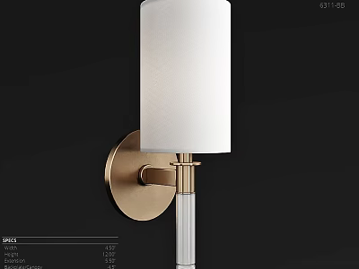 Modern Gold Wall Lamp With White Fabric Shade And Transparent Glass Stem 3d model