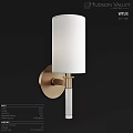 Modern Gold Wall Lamp With White Fabric Shade And Transparent Glass Stem