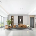 Modern Bright Living Dining Room Interior With Large Windows Sofa Coffee Table And Potted Plant