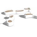 Modern Curved Landscape Seats In Outdoor Setting With Trees And Shrubs