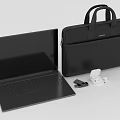 Black Laptop With Protective Case And Electronic Accessories Including Earbuds And Charger