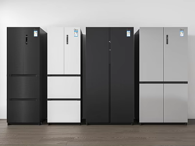 Upright Refrigerators and Freezers in Black White Gray with Modern Designs 3d model