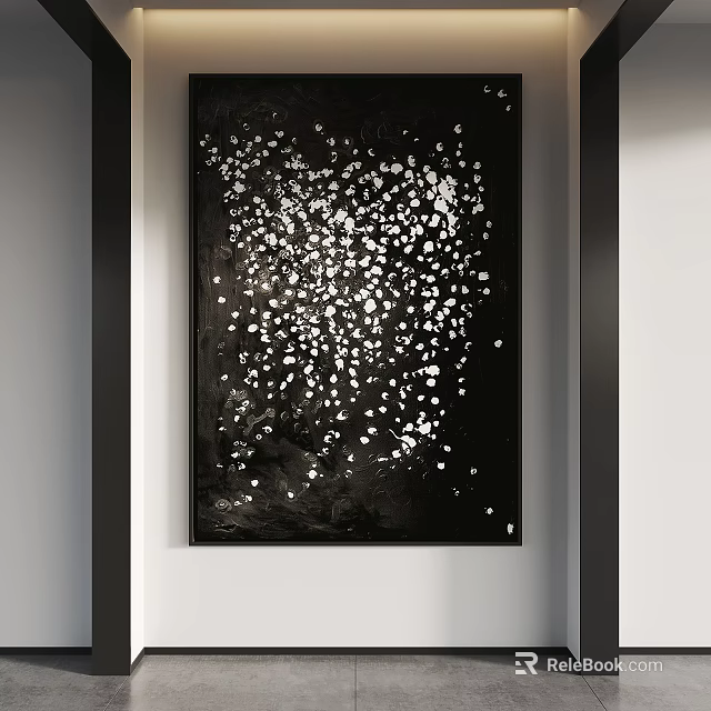 Abstract Wall Art with Black Background and White Spots in Modern Interior 3d model