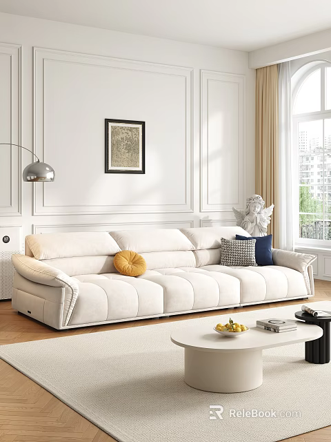 Elegant White Double Sofa with Decorative Cushions in Modern Living Room Setting 3d model 
