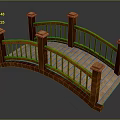 Wooden Arch Bridge With Curved Structure And Decorative Wooden Railings