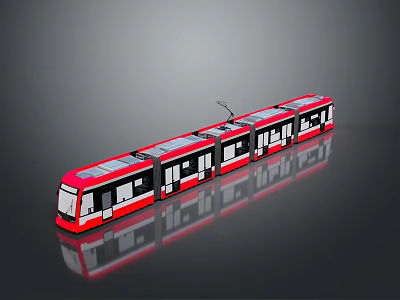 Modern Red Tram Exterior with Multiple Carriages Windows and Roof Pantograph 3d model