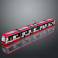 Modern Red Tram Exterior with Multiple Carriages Windows and Roof Pantograph