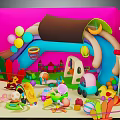 Colorful Indoor Kids Playroom With Slide Balloons Castle And Toys