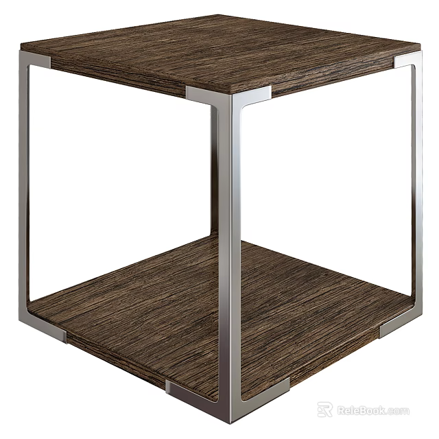 Modern Wooden Side Table with Sturdy Metal Frame and Lower Shelf 3d model 