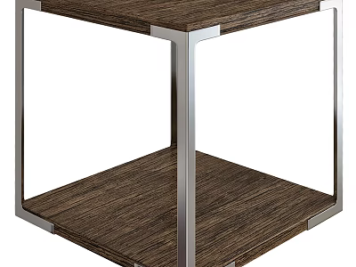 Modern Wooden Side Table with Sturdy Metal Frame and Lower Shelf 3d model