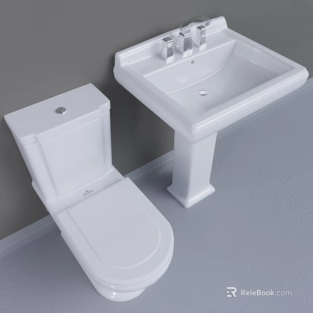 Modern Bathroom Interior With White Ceramic Toilet And Pedestal Sink 3d model 