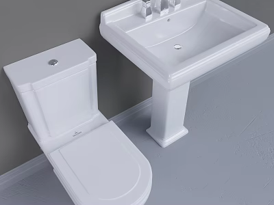 Modern Bathroom Interior With White Ceramic Toilet And Pedestal Sink 3d model