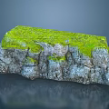 Green Moss Covered Natural Stone Rock with Gray Textured Surface and Reflective Base