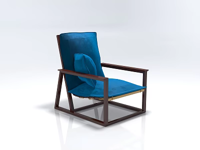 Modern Blue Upholstered Single Chair With Wooden Frame And Armrests 3d model