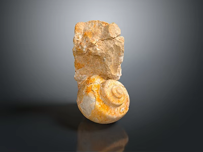 Natural Decorative Household Items Yellowish Stone And Spiral Shell Display On Dark Surface 3d model