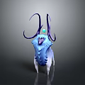 3D Mythical Creature With Blue Fur Purple Horns And Green Orb On Head