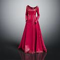 Elegant Red Formal Gown With Long Sleeves And Sleek Fabric Design