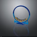Blue Circular Roller Coaster Model With Support Structure And Colored Cars On Dark Background 3d model
