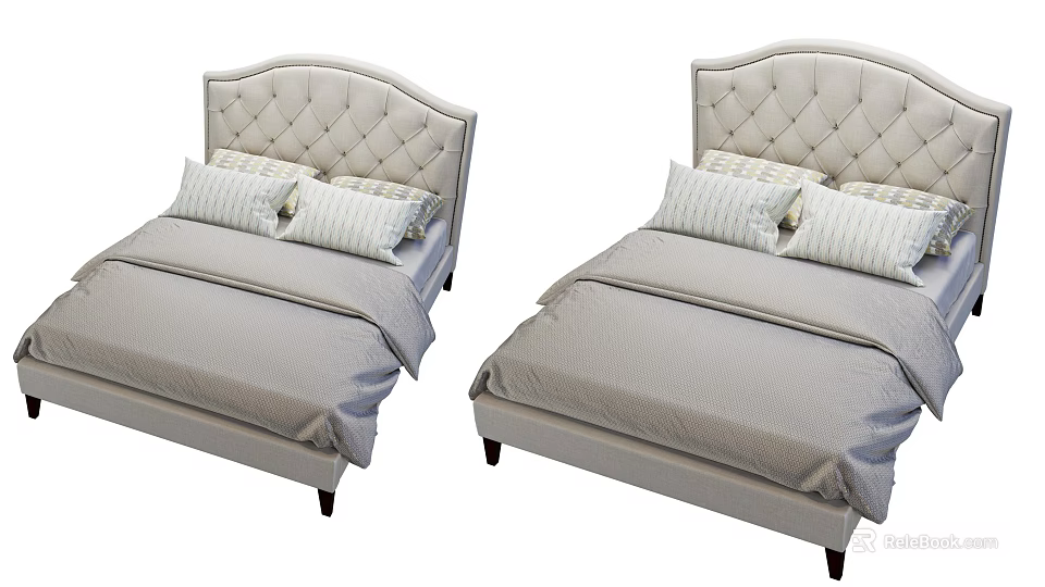 Elegant Modern Double Bed With Tufted Headboard And Light Gray Bedding 3d model