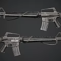 Dual Angle View Of Modern Military Rifle With Detachable Magazine And Ergonomic Grip Design
