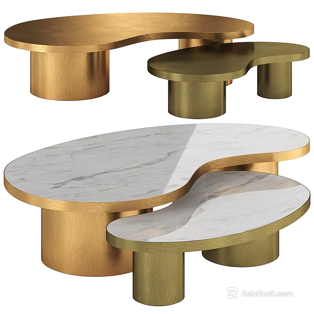Unique Modern Coffee Table With White Marble Top And Gold Metal Legs 3d model 