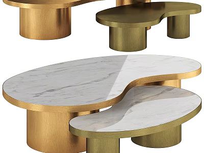 Unique Modern Coffee Table With White Marble Top And Gold Metal Legs 3d model
