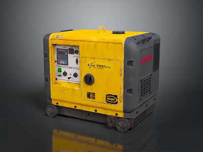 KIPOR Yellow And Gray Generator With Control Panel And Wheels 3d model