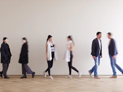 Group of People Walking In Indoor Space With Casual And Formal Attire On Wooden Floor 3d model