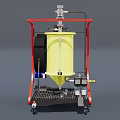 Mobile Industrial Equipment With Yellow Container Blue Components And Red Frame 3d model