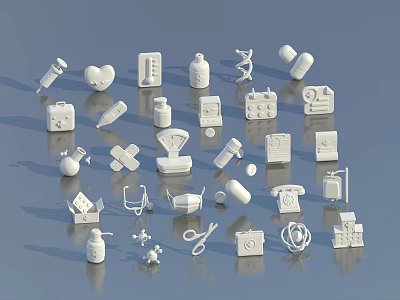 Other White Miniature Medical Lab Models Collection With Various Tools And Equipment 3d model