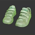 White Retro Worn Sneakers With Velcro Straps Green Label And Dirty Soles