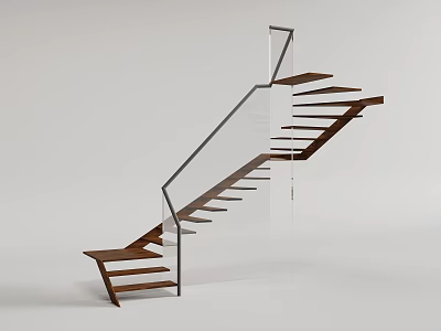 Modern Staircase Design With Wooden Steps And Transparent Glass Railing 3d model