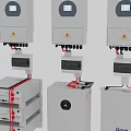 Solar Inverters And Battery Storage Systems With Display Screens And Red Cables