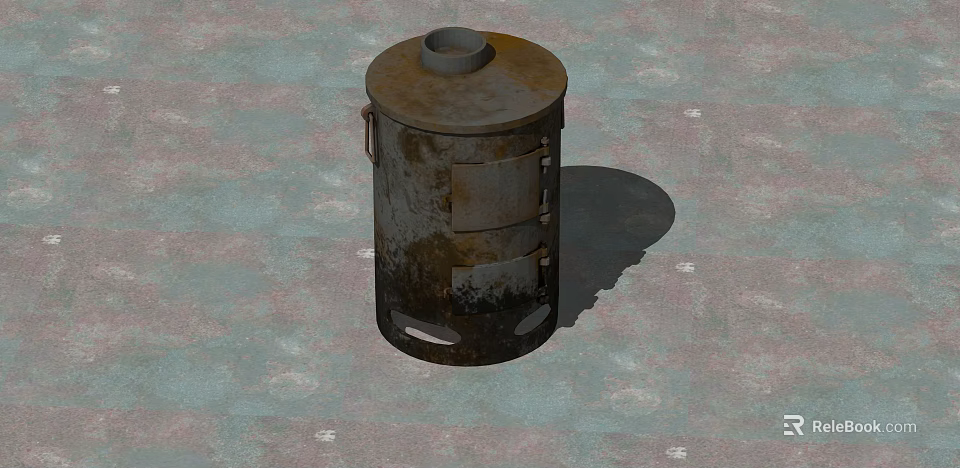 Rusty Metal Stove With Top Opening Side Handles And Vent Holes 3d model 