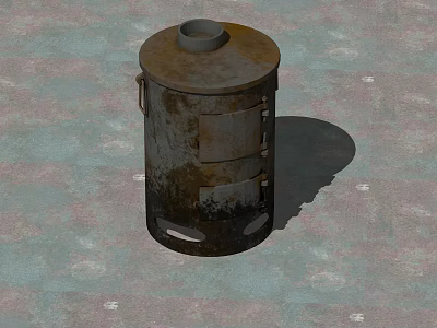 Rusty Metal Stove With Top Opening Side Handles And Vent Holes 3d model