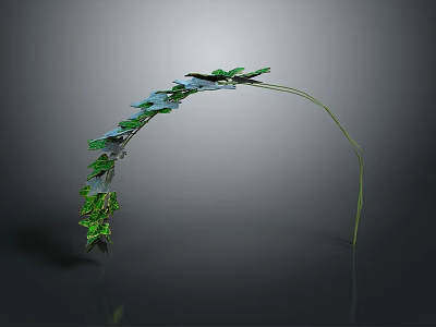 Artistic Green Leaf Curved Structure With Glossy Foliage On Gray Background 3d model