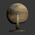 Vintage World Globe With Brass Stand And Colorful Detailed Map Surface