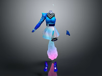 Stylish Fantasy Character In Blue White Outfit With Pink Creature Tail And Blue Accessories 3d model