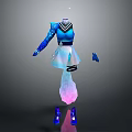 Stylish Fantasy Character In Blue White Outfit With Pink Creature Tail And Blue Accessories