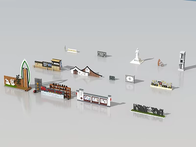 Diverse Scenic Wall Designs With Various Materials And Decorative Elements 3d model
