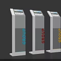 Floor Standing Digital Information Displays With GROUP Logo In Blue Red Yellow Colors