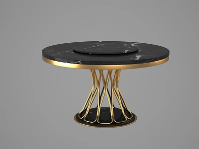 Round Modern Dining Table With Black Marble Tabletop And Gold Metal Geometric Base 3d model