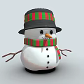 Cute Snowman Figure With Black Hat Red Green Striped Scarf White Body And Stick Arms