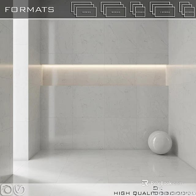 Marble Wall Panel Components With Recessed Lighting Strip White Floor And Spherical Decor 3d model
