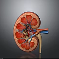 Human Kidney Anatomical Model With Detailed Internal Structure And Blood Vessels