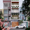 Detached Villa Exterior With Large Windows Greenery And Wooden Gate