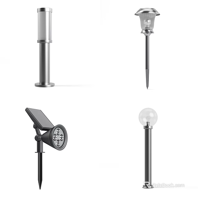 Solar Powered Outdoor Lights With Stake Post And Globe Designs For Garden 3d model
